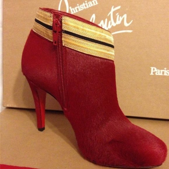 Christian Louboutin MARYCHAL Red Pony Hair Ankle Booties Boots Heels - Picture 7 of 12